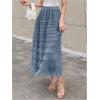 imageSHENHE Womens Tiered Mesh Tulle Skirt High Waisted A Line Flowy Layered Mid Tutu SkirtDusty Blue