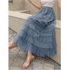 imageSHENHE Womens Tiered Mesh Tulle Skirt High Waisted A Line Flowy Layered Mid Tutu SkirtDusty Blue