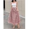 imageSHENHE Womens Tiered Mesh Tulle Skirt High Waisted A Line Flowy Layered Mid Tutu SkirtDusty Pink