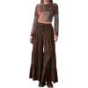 imageSHENHE Womens Tiered Ruffle Hem Wide Leg Pants Elastic Waist Flowy Palazzo Boho PantsChocolate Brown