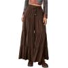 imageSHENHE Womens Tiered Ruffle Hem Wide Leg Pants Elastic Waist Flowy Palazzo Boho PantsChocolate Brown
