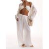 imageSHENHE Womens Wide Leg Drawstring Tie Waist Pants Flowy Loose Palazzo Boho Beach Pants White Medium