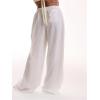 imageSHENHE Womens Wide Leg Drawstring Tie Waist Pants Flowy Loose Palazzo Boho Beach Pants White Medium