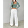 imageSHENHE Womens Wide Leg Pants Casual Drawstring Y2k Low Rise Lounge Pants Loose TrousersWhite