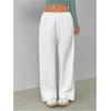 imageSHENHE Womens Wide Leg Pants Casual Drawstring Y2k Low Rise Lounge Pants Loose TrousersWhite