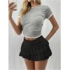 imageSHENHE Womens Y2k Lace Layered Mini Skirt Ruched A Line Cute Tiered Ruffle SkirtBlack