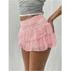 imageSHENHE Womens Y2k Lace Layered Mini Skirt Ruched A Line Cute Tiered Ruffle SkirtPink