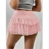 imageSHENHE Womens Y2k Lace Layered Mini Skirt Ruched A Line Cute Tiered Ruffle SkirtPink