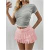 imageSHENHE Womens Y2k Lace Layered Mini Skirt Ruched A Line Cute Tiered Ruffle SkirtPink