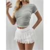 imageSHENHE Womens Y2k Lace Layered Mini Skirt Ruched A Line Cute Tiered Ruffle SkirtWhite