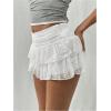 imageSHENHE Womens Y2k Lace Layered Mini Skirt Ruched A Line Cute Tiered Ruffle SkirtWhite