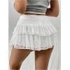 imageSHENHE Womens Y2k Lace Layered Mini Skirt Ruched A Line Cute Tiered Ruffle SkirtWhite