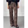 imageSHENHE Womens Y2k Leopard Pants Cheetah Print Straight Leg Elastic Waist Casual Baggy PantsBrown