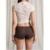 imageSHENHE Womens Y2k Textured Mini Shorts Low Rise Frill Trim Sexy Bodycon Micro ShortsBrown