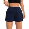 imageSHENHE Womens Drawstring Baggy Shorts Elastic Waist Wide Leg Summer Casual Shorts with PocketsDeep Blue
