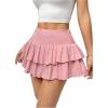 imageSHENHE Womens Low Rise Eyelet Embroidery Layered Ruffle Mini Skirt Y2k Cute Tiered SkirtPink