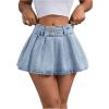 imageSHENHE Womens Low Rise Pleated Denim Mini Skirt Belted Y2k Summer Jean Mini SkirtLight Wash