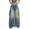 imageSHENHE Womens Low Waisted Wide Leg Cargo Jeans Star Denim Pants Loose Y2k Baggy Jeans StreetwearBlue