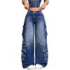 imageSHENHE Womens Low Waisted Wide Leg Cargo Jeans Star Denim Pants Loose Y2k Baggy Jeans StreetwearDark Wash