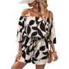 imageSHENHE Womens Off Shoulder Flutter Sleeve Boho Tropical Romper Short Jumpsuit PlaysuitBlack Multi