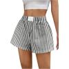 imageSHENHE Womens Striped Colorblock Straight Leg Shorts Elastic Waist Streetwear ShortsBlack and White
