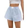 imageSHENHE Womens Striped Colorblock Straight Leg Shorts Elastic Waist Streetwear ShortsBlue