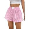 imageSHENHE Womens Striped Colorblock Straight Leg Shorts Elastic Waist Streetwear ShortsPink