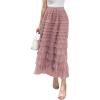 imageSHENHE Womens Tiered Mesh Tulle Skirt High Waisted A Line Flowy Layered Mid Tutu SkirtDusty Pink