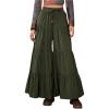 imageSHENHE Womens Tiered Ruffle Hem Wide Leg Pants Elastic Waist Flowy Palazzo Boho PantsArmy Green
