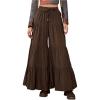 imageSHENHE Womens Tiered Ruffle Hem Wide Leg Pants Elastic Waist Flowy Palazzo Boho PantsChocolate Brown