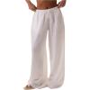 imageSHENHE Womens Wide Leg Drawstring Tie Waist Pants Flowy Loose Palazzo Boho Beach Pants White Medium