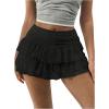 imageSHENHE Womens Y2k Lace Layered Mini Skirt Ruched A Line Cute Tiered Ruffle SkirtBlack