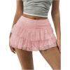 imageSHENHE Womens Y2k Lace Layered Mini Skirt Ruched A Line Cute Tiered Ruffle SkirtPink