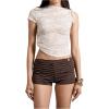 imageSHENHE Womens Y2k Textured Mini Shorts Low Rise Frill Trim Sexy Bodycon Micro ShortsBrown