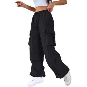 imageSHENHE Womens Baggy Loose Cargo Pants Drawstring Waist Joggers Long TrousersBlack