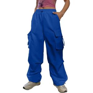 imageSHENHE Womens Baggy Loose Cargo Pants Drawstring Waist Joggers Long TrousersBlue
