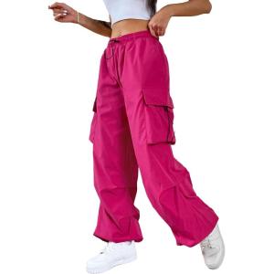 imageSHENHE Womens Baggy Loose Cargo Pants Drawstring Waist Joggers Long TrousersHot Pink