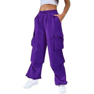 imageSHENHE Womens Baggy Loose Cargo Pants Drawstring Waist Joggers Long TrousersPurple