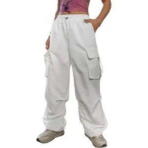 imageSHENHE Womens Baggy Loose Cargo Pants Drawstring Waist Joggers Long TrousersWhite