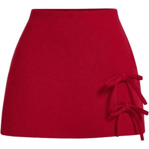imageSHENHE Womens Bow Mini Skirt Coquette Side High Waist Zip Back Bodycon Summer Short Skirt SkortRed