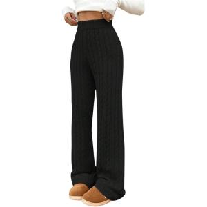 imageSHENHE Womens Cable Knit Sweater Pants High Waisted Casual Lounge Pants Fall Knit PantsBlack