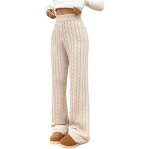 imageSHENHE Womens Cable Knit Sweater Pants High Waisted Casual Lounge Pants Fall Knit PantsKhaki