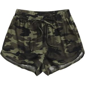 imageSHENHE Womens Camo Print Wide Leg Mini Shorts Drawstring Elastic High Waist Track ShortsGreen