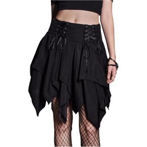 imageSHENHE Womens Goth Mini Skirt High Waist Asymmetrical Flowy Swing Grunge Punk Fairy SkirtBlack