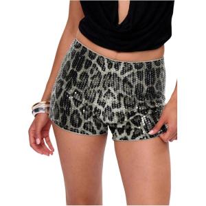 imageSHENHE Womens Leopard Print Sequin Shorts Low Rise Sparkly Mini Shorts Y2k Sexy RaveBlack