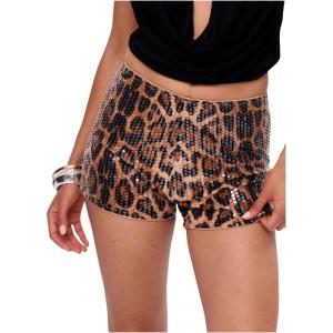 imageSHENHE Womens Leopard Print Sequin Shorts Low Rise Sparkly Mini Shorts Y2k Sexy RaveBrown