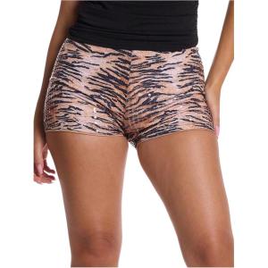 imageSHENHE Womens Leopard Print Sequin Shorts Low Rise Sparkly Mini Shorts Y2k Sexy RaveBrown Tiger Print