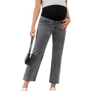 imageSHENHE Womens Maternity Jeans Over Belly High Waist Raw Hem Comfy Stretch Jean Denim PantsGrey