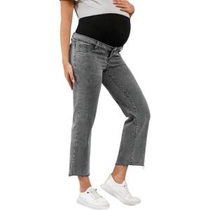 imageSHENHE Womens Maternity Jeans Over Belly High Waist Raw Hem Comfy Stretch Jean Denim PantsMedium Grey