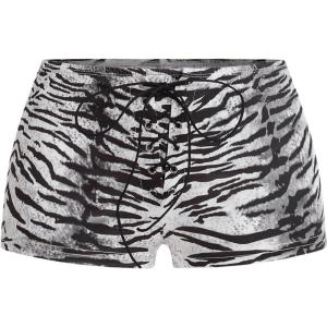imageSHENHE Womens Sexy Animal Print Low Rise Y2k Shorts Lace Up Hot Pants Rave Booty ShortsBlack and White